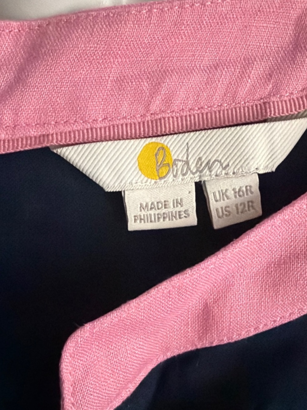 Boden Pink and Navy Oriel Linen Dress Sz 12 - Picture 3 of 3